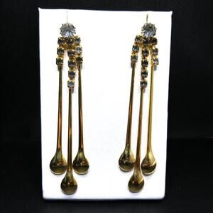 Vintage Long Gray Rhinestone Dangle Earrings, 3 Inches, Long Spoon Shape Posts